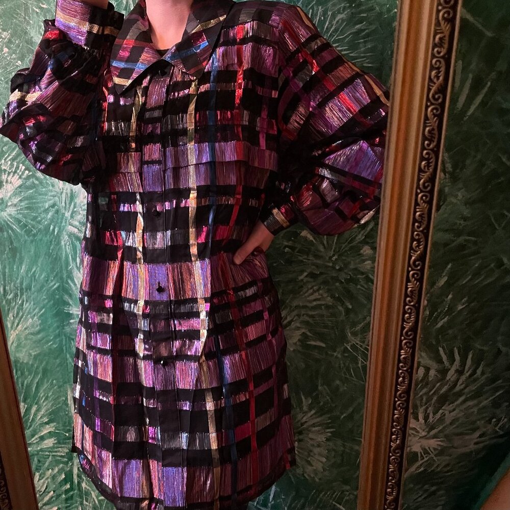 Gold Label by Tricoville Blouson Metallic Thread Checkerbox Sheer Dress / Blouse